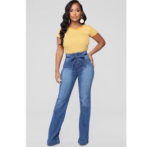 Fashion Nova High Waited Belted Flare Jeans